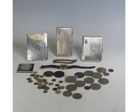 A George VI silver Cigarette Case, by John Rose, hallmarked Birmingham 1943, with engine turned decoration, central applied c