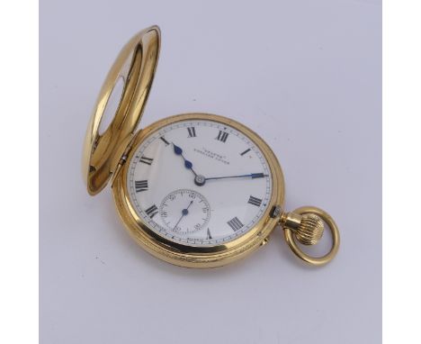 An 18ct yellow gold half hunter Pocket Watch, the white enamel dial signed 'Stayte English Lever', with black Roman Numerals 