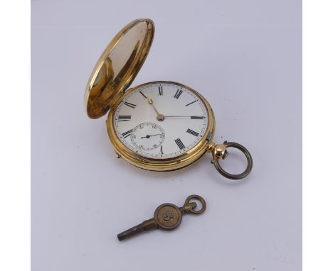 A Victorian 18ct yellow gold hunter Pocket Watch,&nbsp;the unsigned white enamel dial with Roman Numerals and subsidiary seco