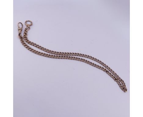 A 9ct rose gold curb link Watch Chain, one end with clip fitting, the other bolt ring, 45cm long, 27.5g. 
