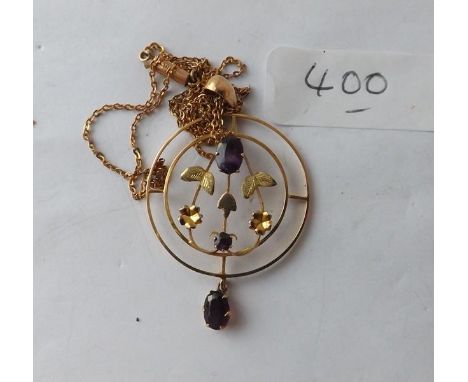 9ct amethyst drop pendant on 9ct rose gold chain   