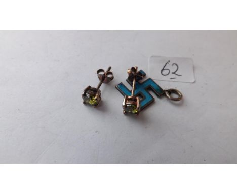 Enamel Swastika charm and a pair ear studs    