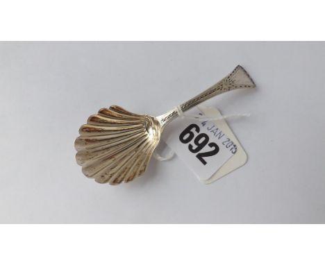 Georgian bright cut caddy spoon with shell bowl Lon  1786 by TW         