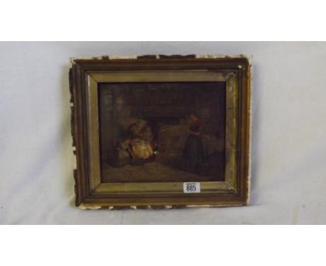 English school. Figures in an interior, on panel, 7.5“x9.5“  