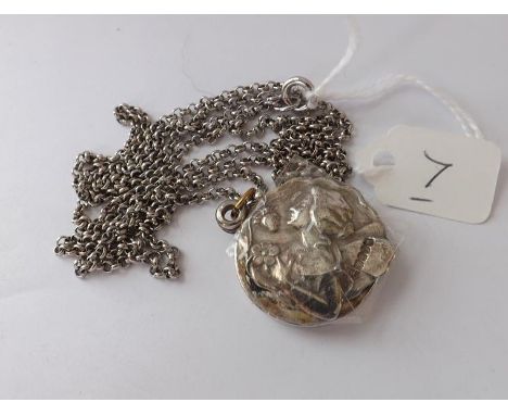 Silver locket on chain (loose panel)     