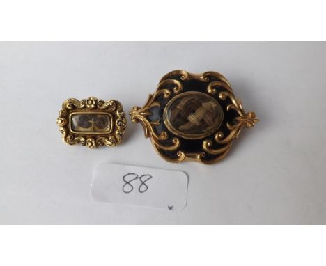 Large Victorian enamel and gilt mourning   brooch 4.5cm wide also a smaller one similar   