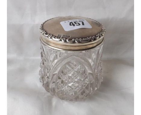 Cut glass circular dressing table jar 3.5" high B'ham  1918 by BP &amp; DC       