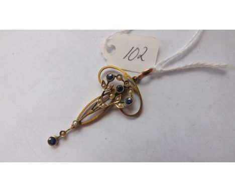 9ct Art Deco style sapphire &amp; diamond pendant   