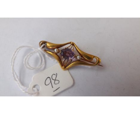 Antique 15ct gold amethyst and pearl brooch   