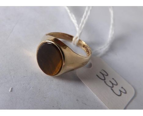 9ct Tigers eye signet ring approx size O    