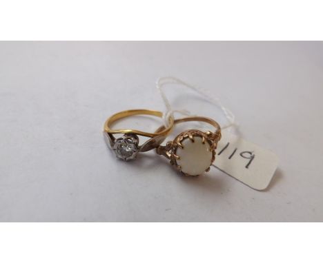 18ct gold single diamond ring and a 9ct  opal ring        