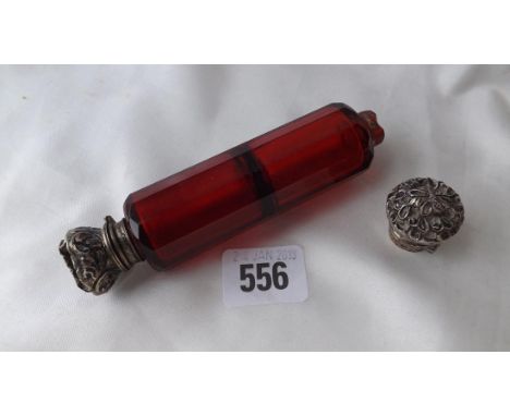 Victorian ruby glass double scent bottle 5" long    