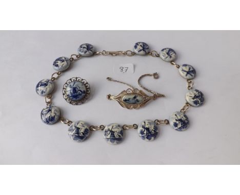Vintage Delft necklace, bracelet and brooch  marks to back        
