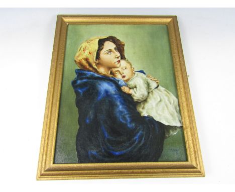 An oil on canvas depiction of the Madonna and Child Christ, painted by an Italian Airforce pilot P.O.W. Raffaele Cella, toget
