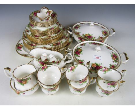 A quantity of Royal Albert Old Country Roses tea and dinner wares including an ashette, six dinner plates, six side plates, a