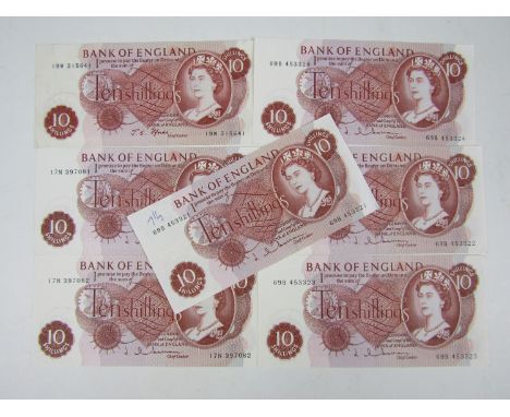 A selection of seven vintage ten shilling bank notes