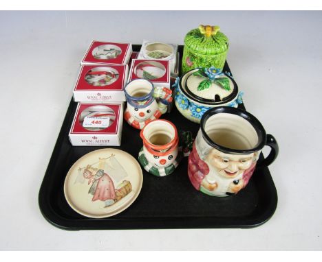 Eight Royal Albert ceramic Christmas decorations together with a Royal Doulton Bunnykins ornament, a Hummel china pin dish HU