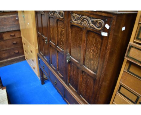 An early 20th Century Jacobean style side/drinks cabinet , dimensions approx. W122 H138cm