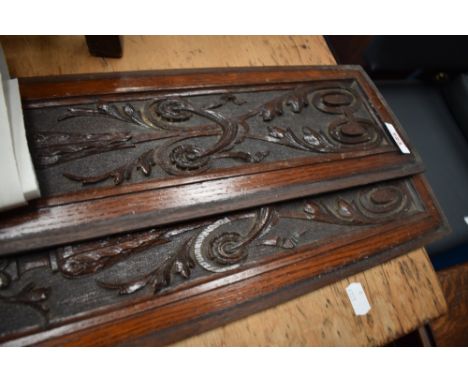 Two pieces of carved oak panelling , each approx. 72 x 15cm