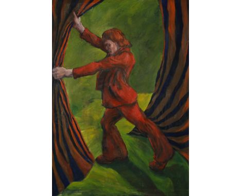 R. Jenner (XX) - oil on canvas, 'figure in red'. 106cm x 152cm, framed. 