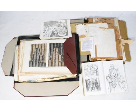 Two large folios containing original artwork and prints plus a sketch book. Mostly the work of R. Jenner.