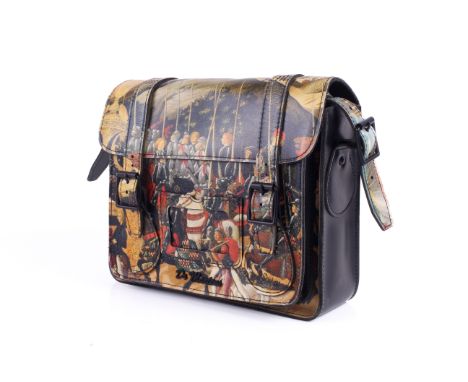 A Dr Martens laminated 'Airware' leather satchel. Having an adjustable shoulder strap, the frontal flap secured by two buckle