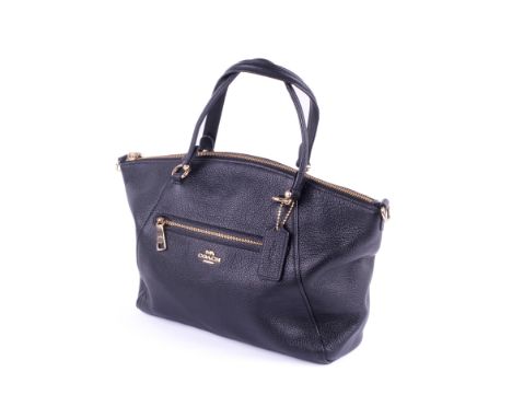 A Coach pebble grain black leather cross body handbag. Style 58874, constructed in April 2018. Having a removeable black leat