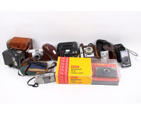 Collection of assorted film and digital cameras. Including a Canon PowerShot SX220 HS, Minolta Vectis 20 and a Panasonic Lumi