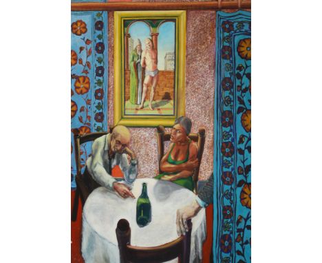 R. Jenner (XX) - oil on canvas - 'Couple at a Table'. 107cm x 152cm