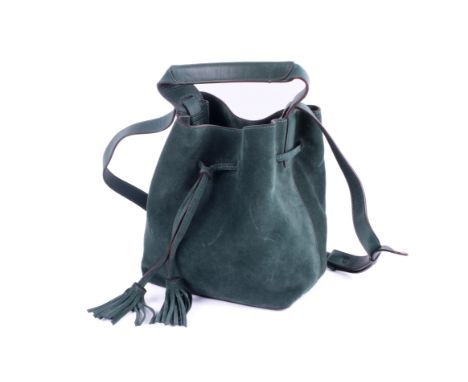 A Gerard Darel green suede cross body handbag. Having a single green and brown leather handle to the top and an adjustable le