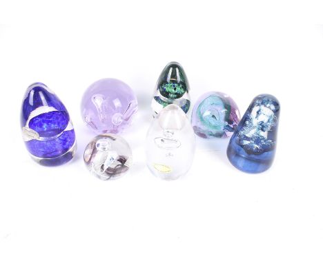 Seven contemporary glass paperweights. Including Caithness and Wedgwood. Max H10cm