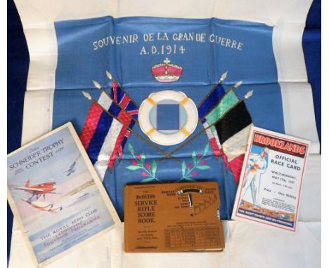 Ephemera, four items, Brooklands Official Racecard programme for Whit Monday 17 May 1937 (gd), Schneider Trophy Contest Royal