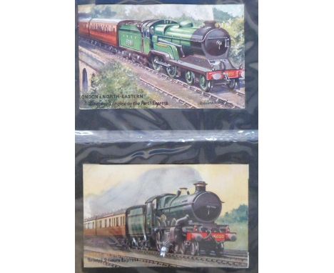 Postcards, a folder containing a collection of 100+ vintage railway posters, mainly coloured, UK artist-drawn but also inc. s
