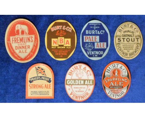 Beer labels, Praed's Pride Strong Ale, beehive shape, four Burt &amp; Co vo labels for Golden Ale, Sparkling Ale, Pale Ale &a