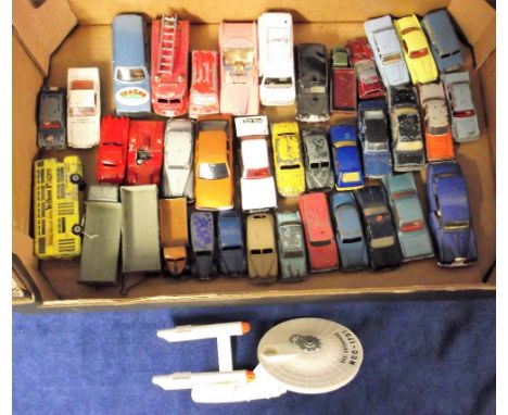 Playworn Dinky Toys, including 40j Austin Somerset, 150 Rolls-Royce Silver Wraith, 955 Fire Engine, 185 Alfa Romeo Coupe, U.S