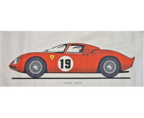 Motor sport, original 1960s silk screen poster showing Ferrari 250LM, rolled, size approx. 150cm x 60cm (some light creasing 