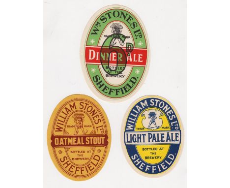 Beer labels, William Stones Ltd, Sheffield, vo's, Dinner Ale, Oatmeal Stout, Light Pale Ale, (vg) (3)