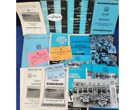 Rugby Union, Cardiff Rugby Club selection, 1950s-70s, inc. programmes for 75th anniversary match v. British Lions 22 Sept 195