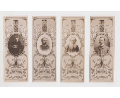 Cigarette cards, Player's, Bookmarks, (Author's) 4 cards, R L Stevenson, Rudyard Kipling, Count Tolstoy, &amp; Stanley Weyman