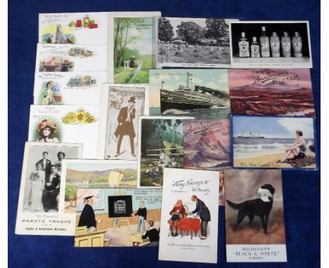 Postcards, a collection of 14 vintage advertising cards inc. Buchanan's Black &amp; White Whisky, Sanderson's Scotch (2), Blu