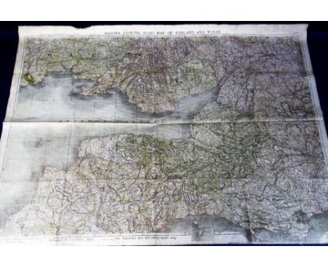 Cycling Ephemera, a vintage linen Bacon's Cycling Road Map of England and Wales Sheet No 5. produced by G. W. Bacon &amp; Co 