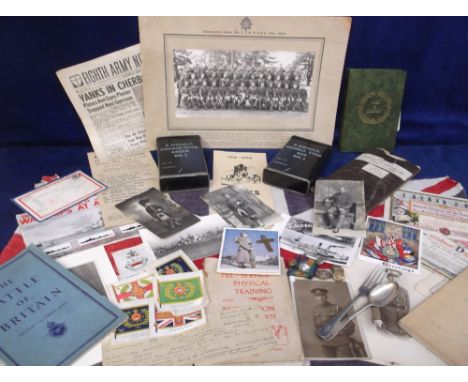 Militaria, a large collection of assorted militaria to include, a photo entitled 'Sergeants Mess No 2 TB RASC May 1944', 1944