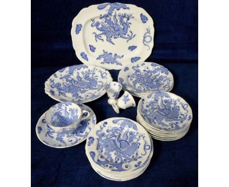 Collectables, Royal Worcester Dragon pattern blue and white china. 1 x 12" rectangular plate, 1 x 9" circular small serving p