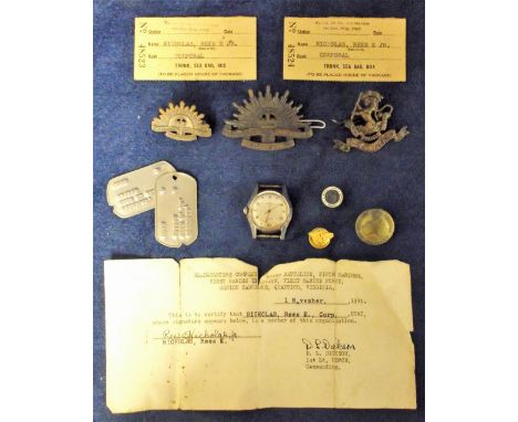 Militaria, a small collection of items belonging to a U.S. Marine to include a vintage Gruen watch marked 3022E to back, a Ki