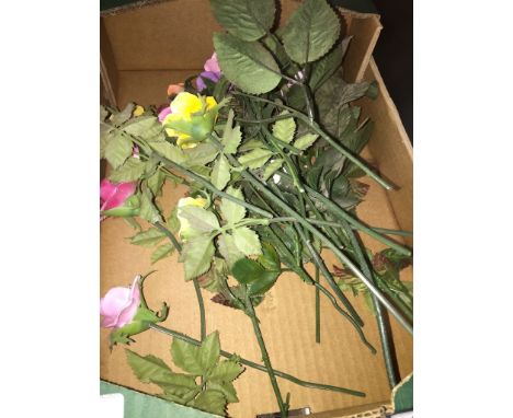 Box of ceramic plastic stem flowers 