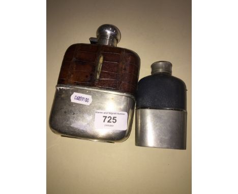 Antique edwardian silver plate bayonet mount hip flask and small pewter hip flask.