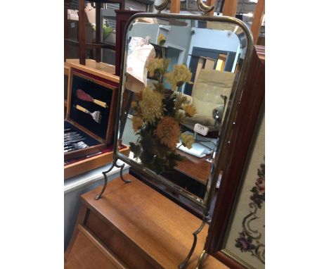 A painted picture mirror fire screen 