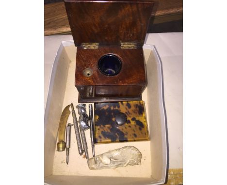 Antique georgian commode inkwell and chatelaine pencils etc.