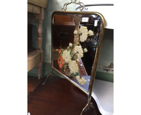 A brass framed picture/mirror fire screen 
