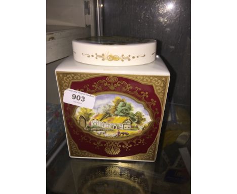 Royal Cauldon Bristol Ironstone tea caddy made for Twining with hand painted vignettes 